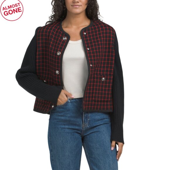 MIU MIU Nero/Rosso Made In Italy Virgin Wool Cover Checkered Blazer